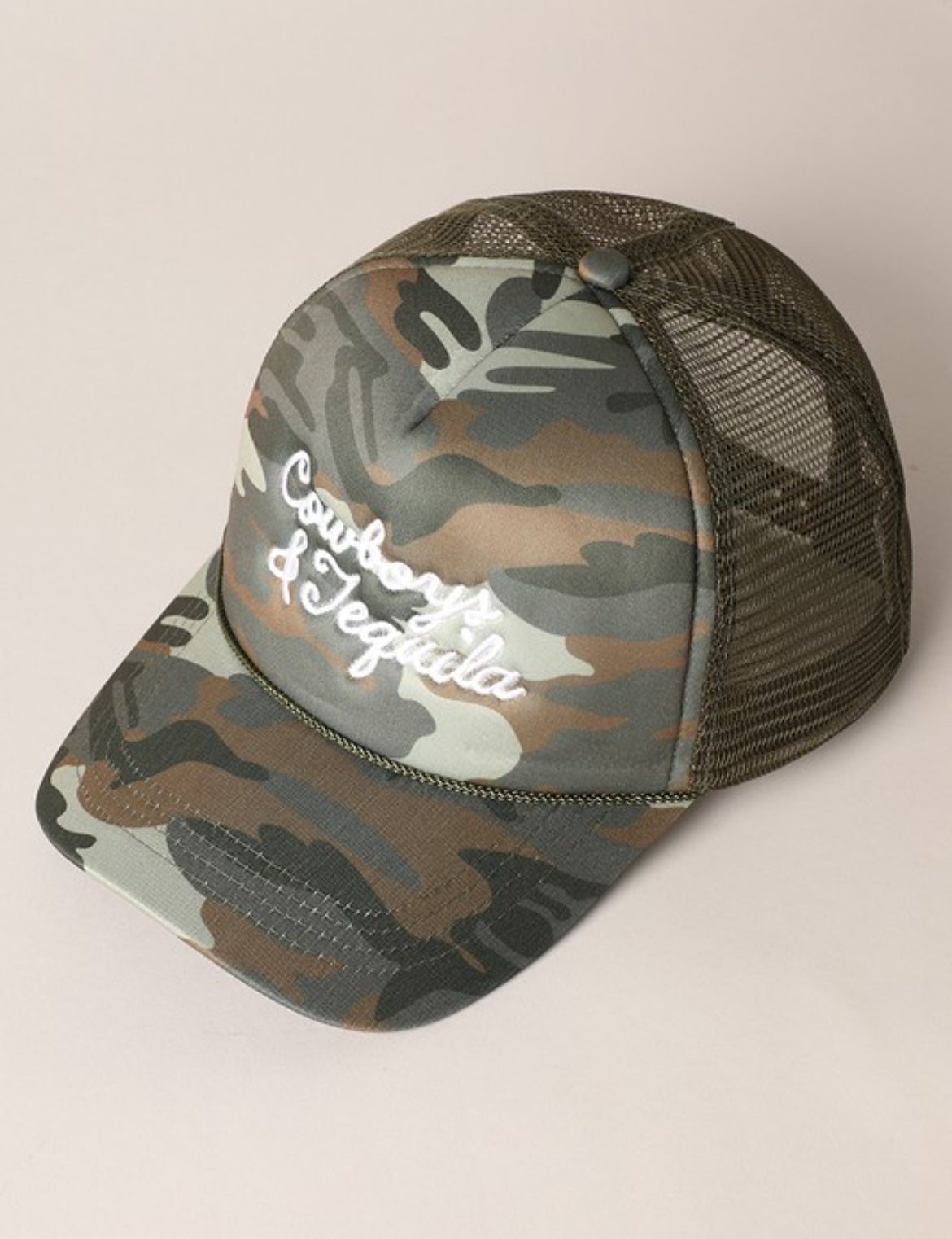 Cowboys & Tequila Trucker Hat-Camo