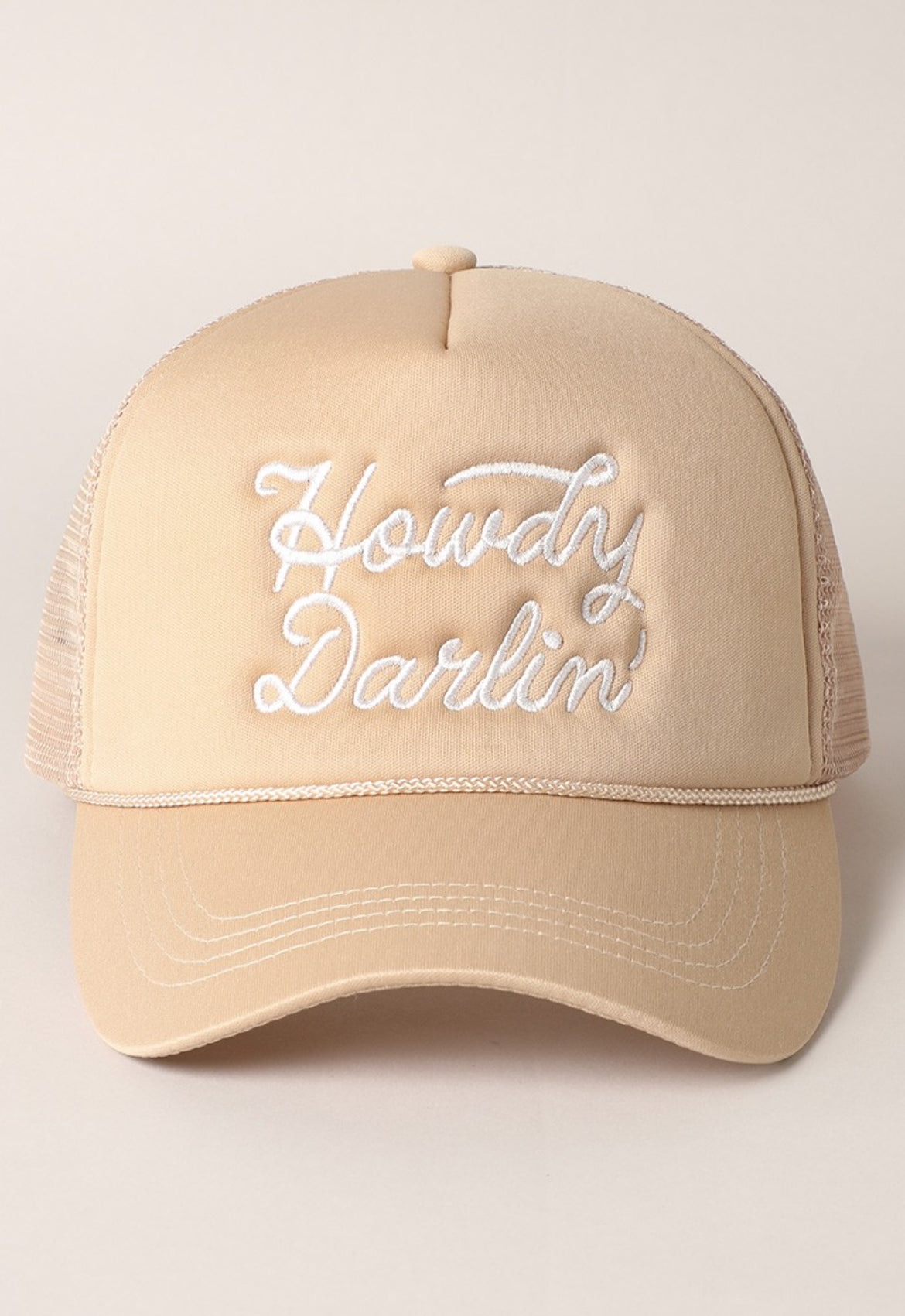 ‘Howdy Darlin’ Trucker Hat-Beige