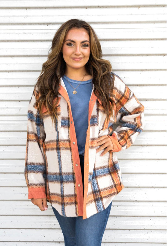 Arizona Adventures Plaid Shacket-Orange