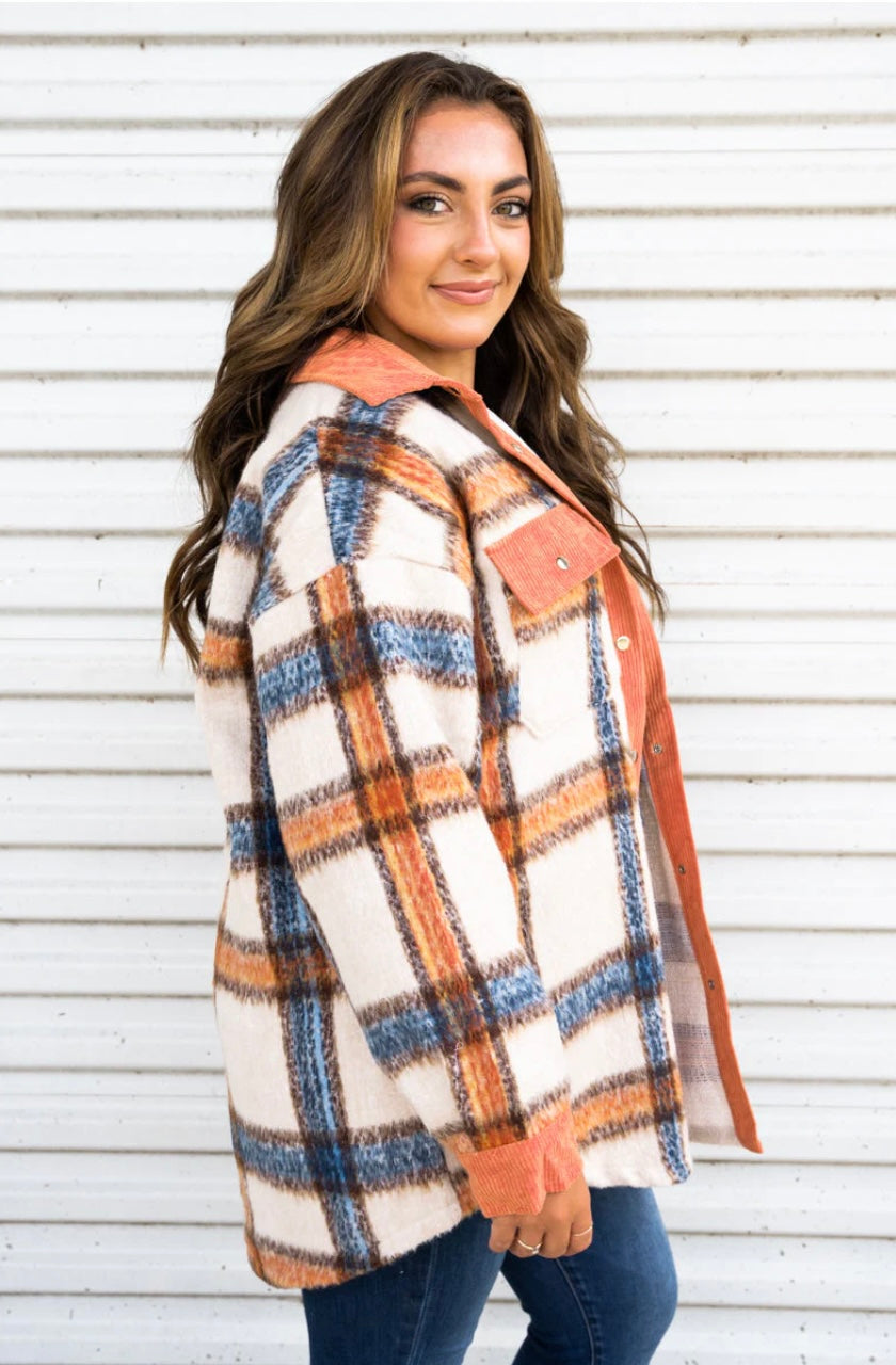 Arizona Adventures Plaid Shacket-Orange