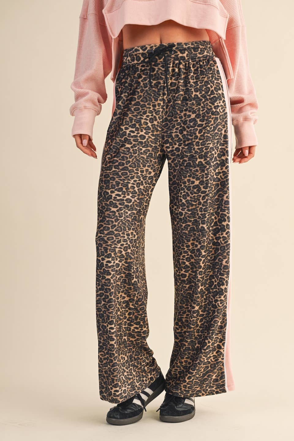 Leopard Print Velour Track Pants:Leopard