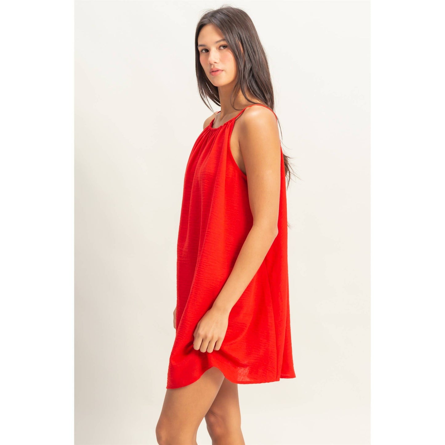 Sleeveless Relaxed Fit Mini Dress:RED
