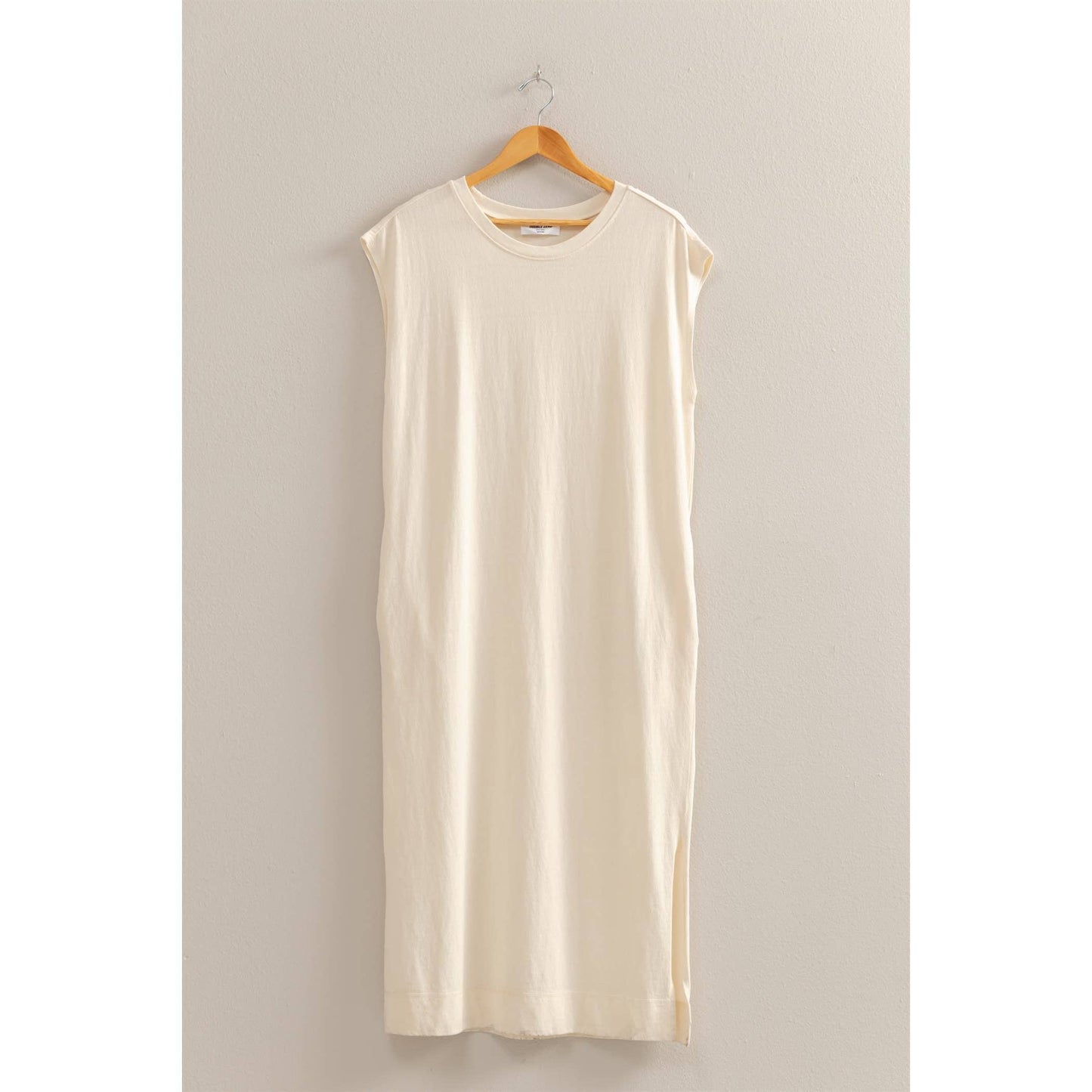Casual Sleeveless Midi Dress With Pockets-Cream