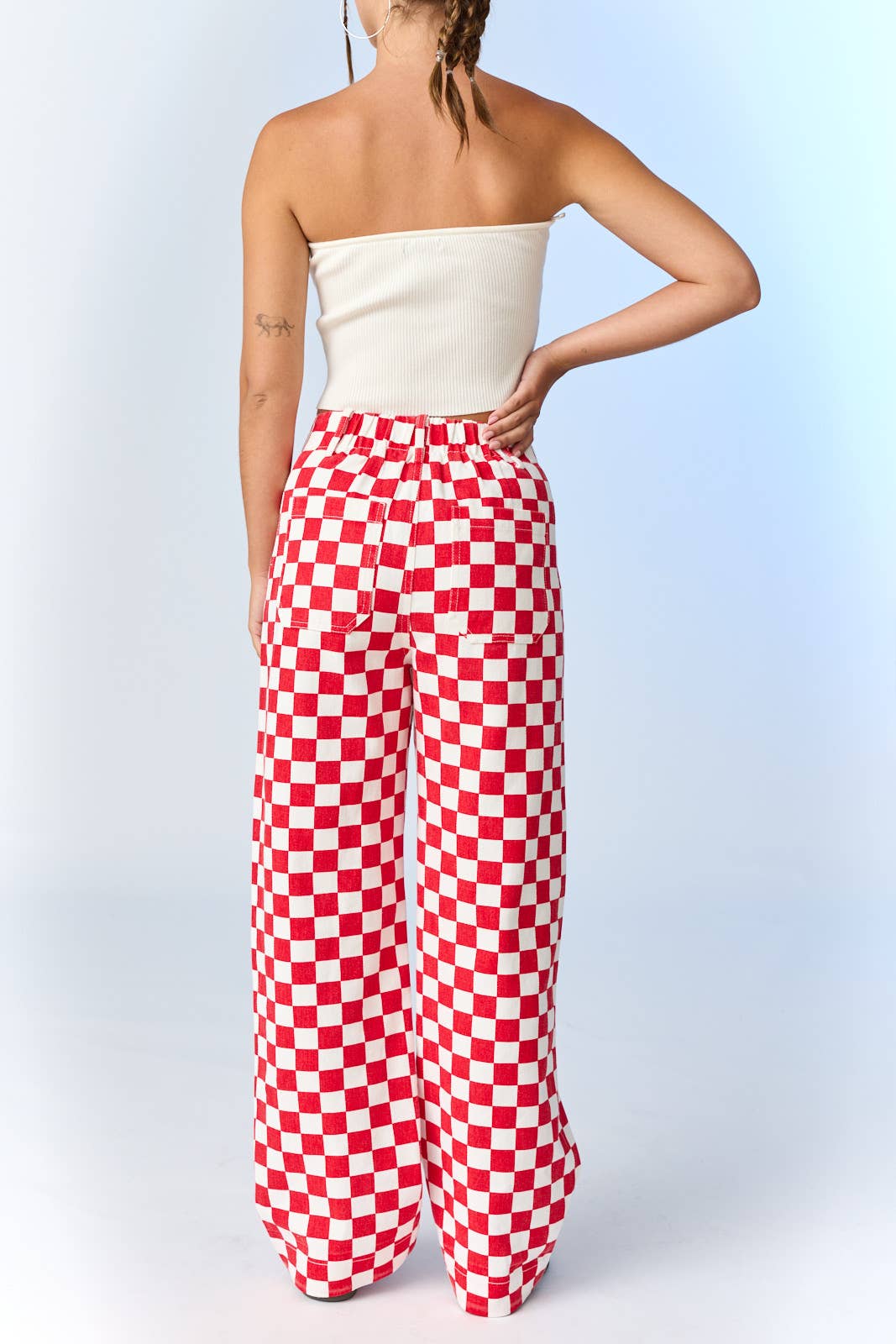 Demi Checkered Bottoms w Elastic Band:Red