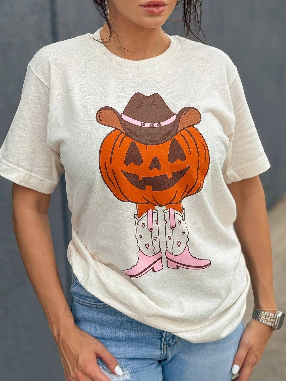 Cowgirl Pumpkin Graphic Tee-Vintage White