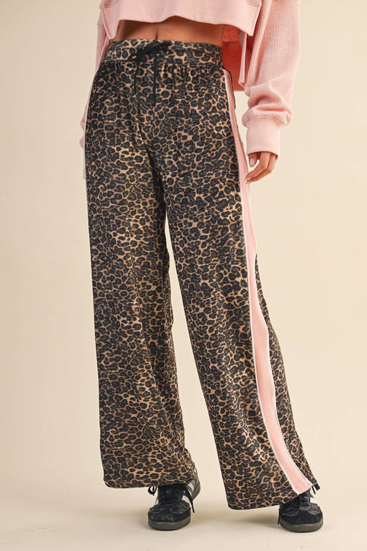 Leopard Print Velour Track Pants:Leopard