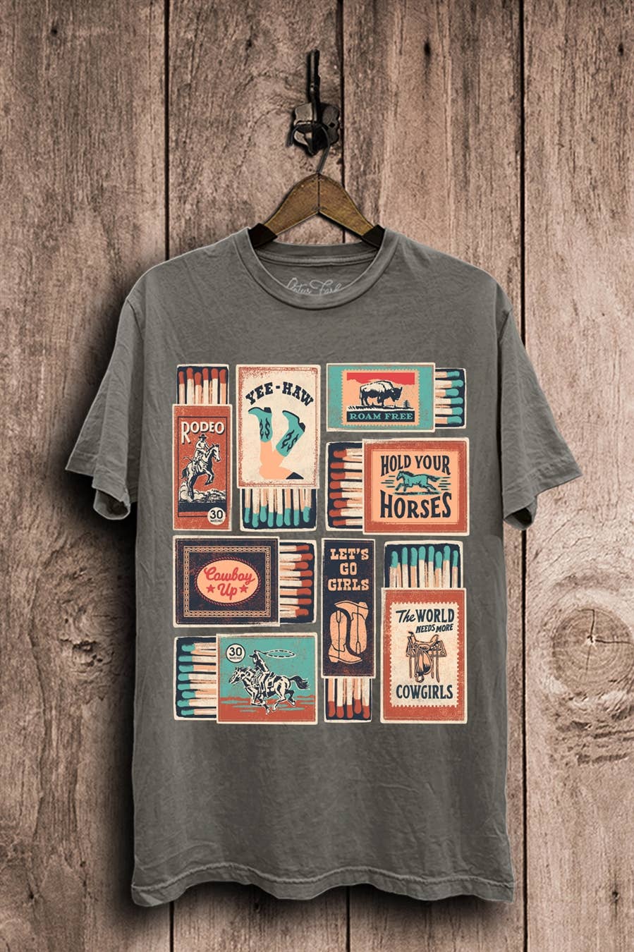 Western Matches Graphic Top: Vintage Black Mineral Wash / XL