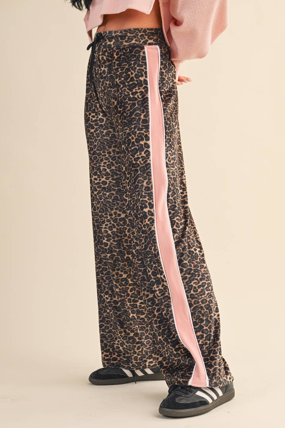 Leopard Print Velour Track Pants:Leopard