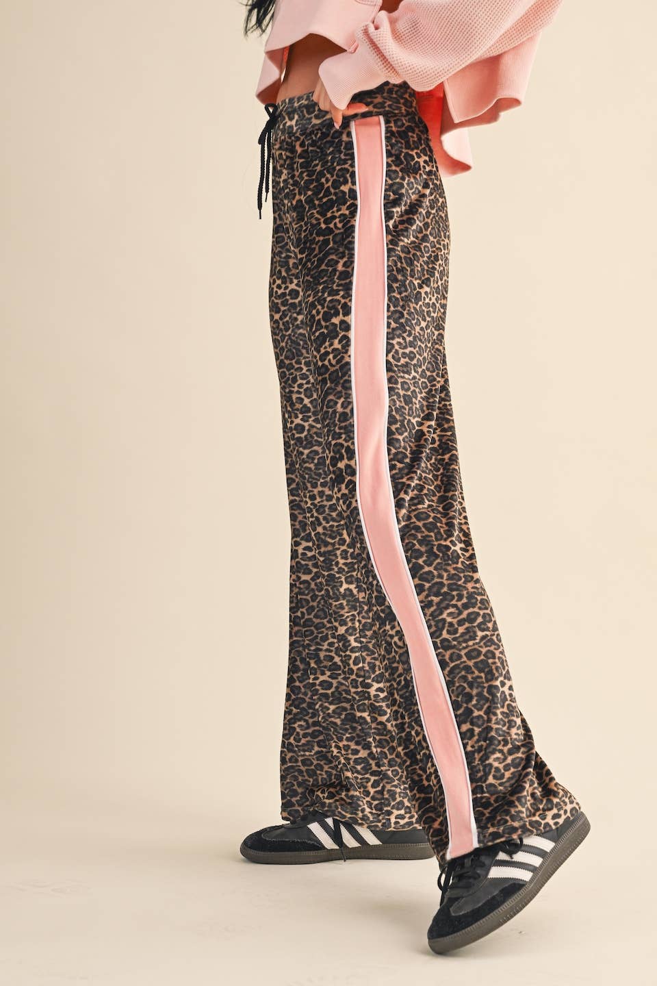 Leopard Print Velour Track Pants:Leopard