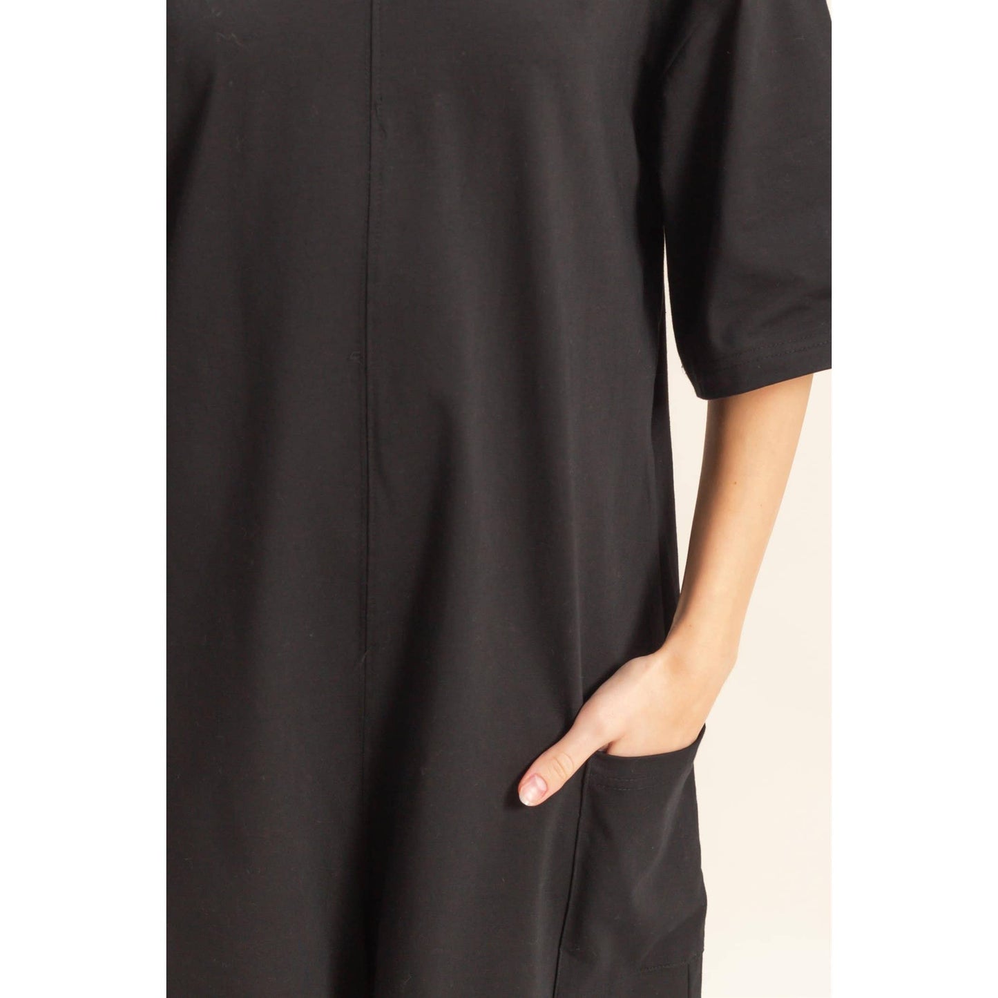 Drop Shoulder Short Sleeve Knit Romper:BLACK