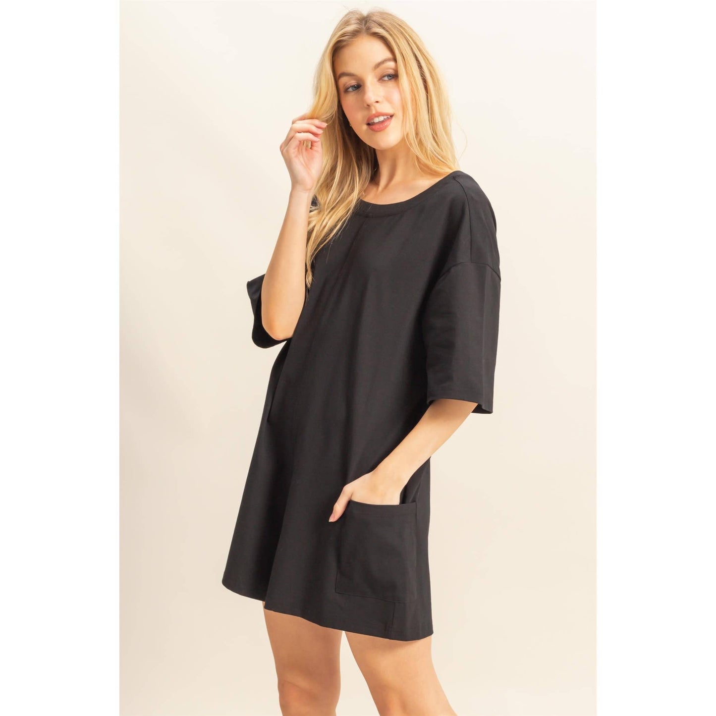 Drop Shoulder Short Sleeve Knit Romper:BLACK