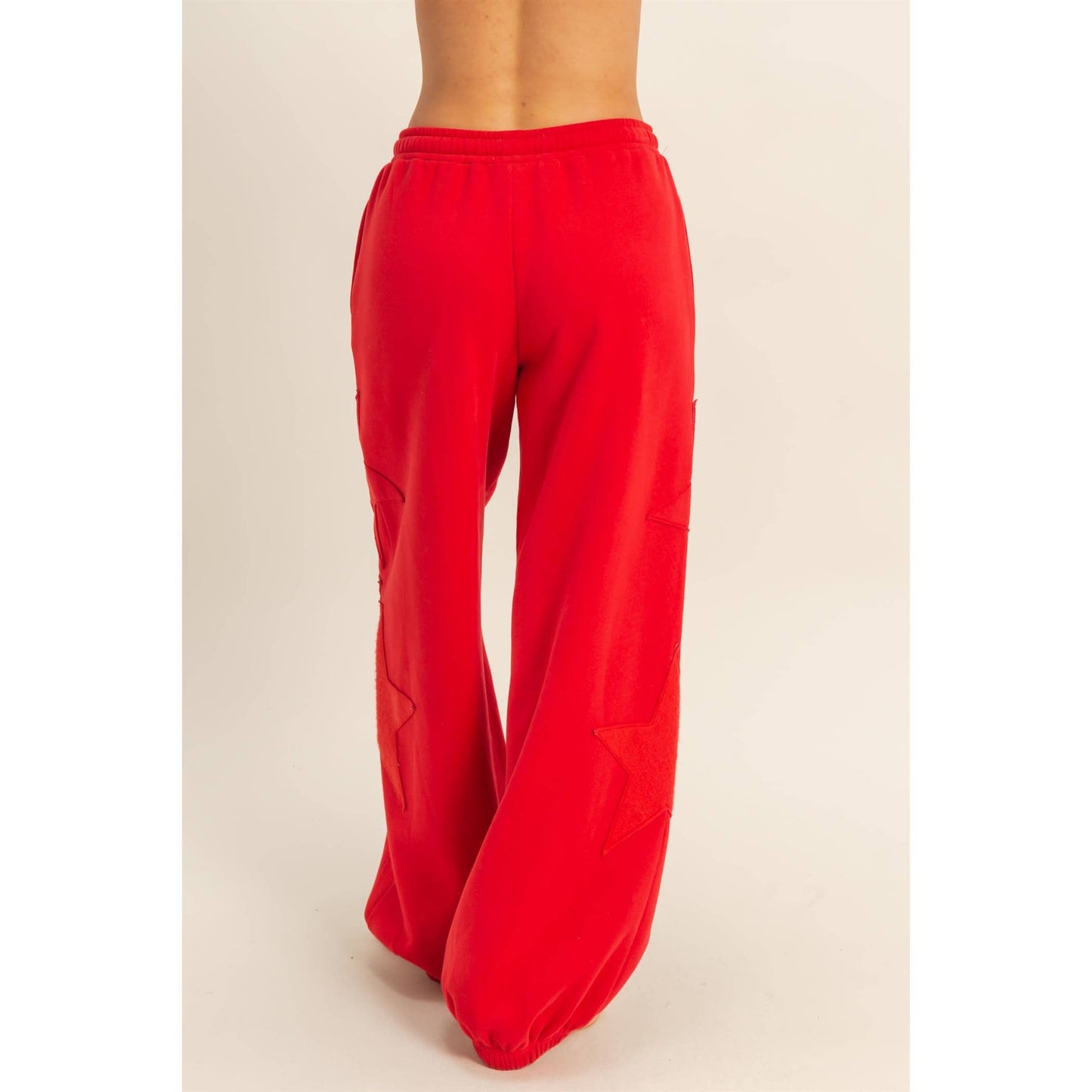 Star Patch Casual Drawstring Jogger Pants: RED