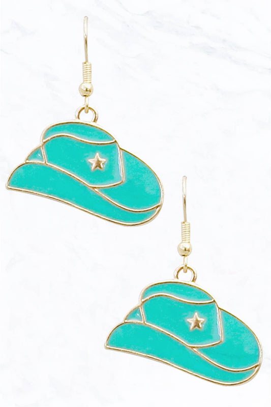 Western Cowgirl Hat dangle Earrings-Turquoise