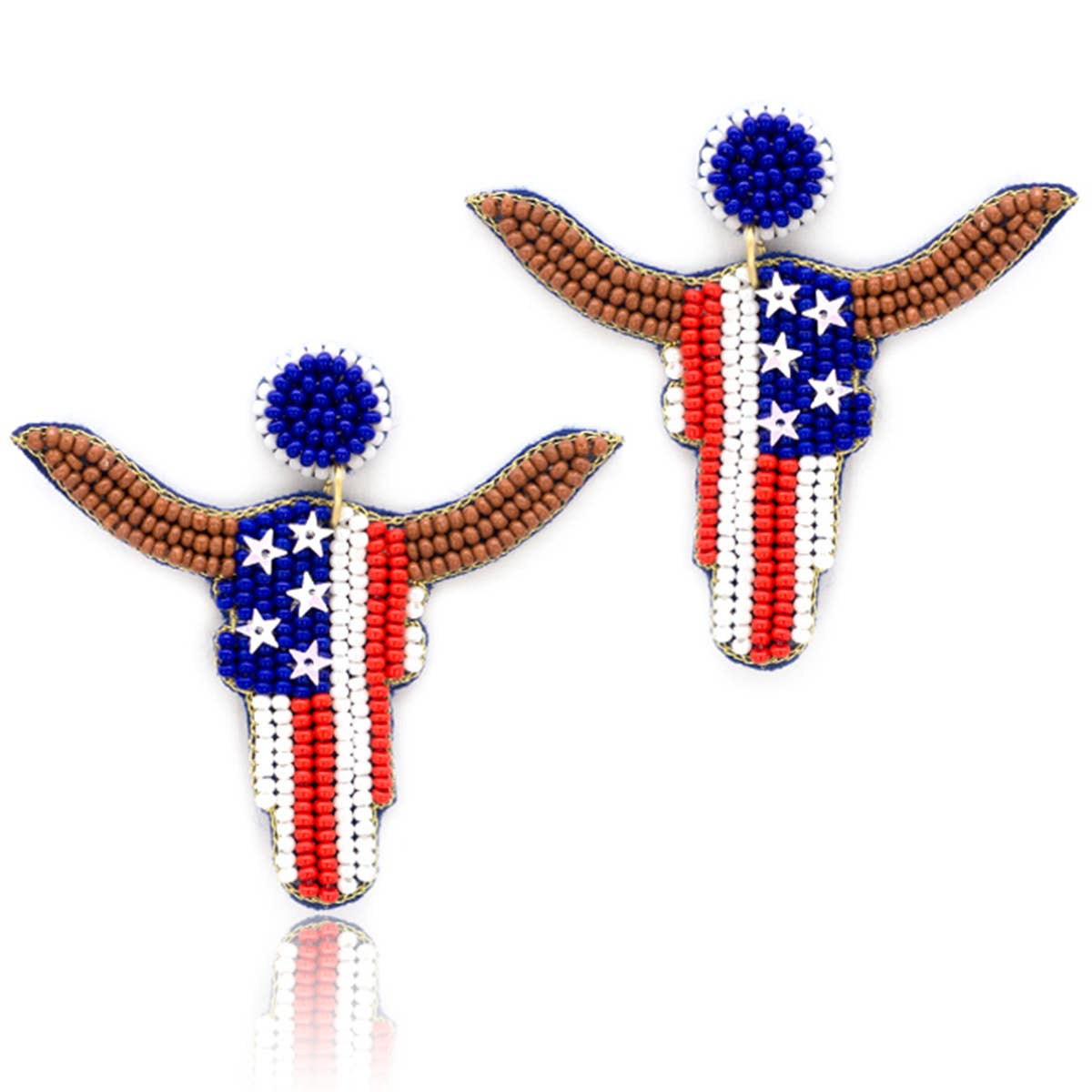 Beaded Patriotic Longhorn Earrings