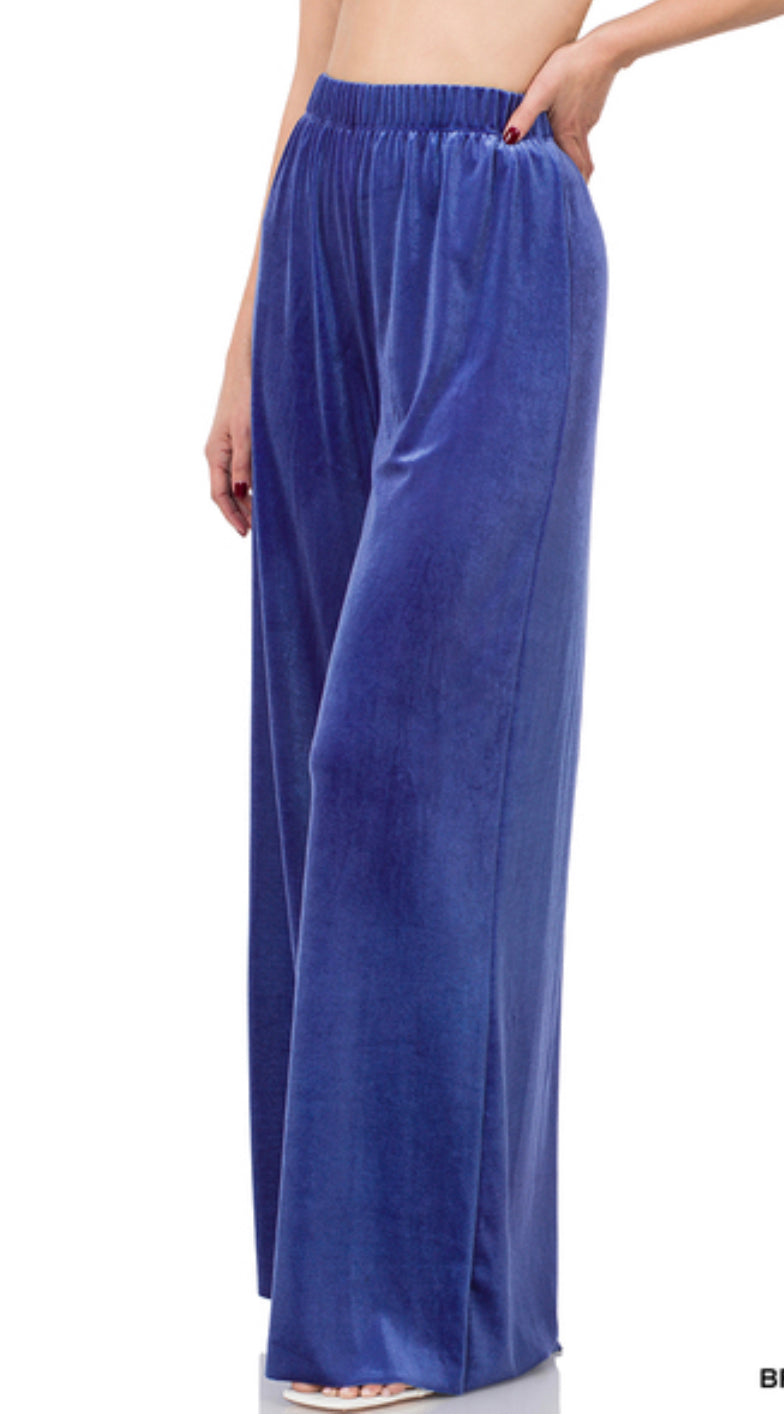 Velour Wide Leg Pants-Black