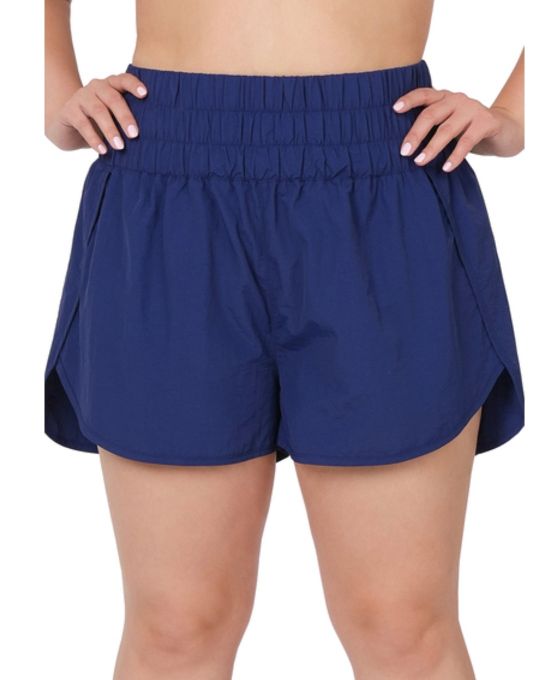 Curvy Windbreaker Shorts-Navy