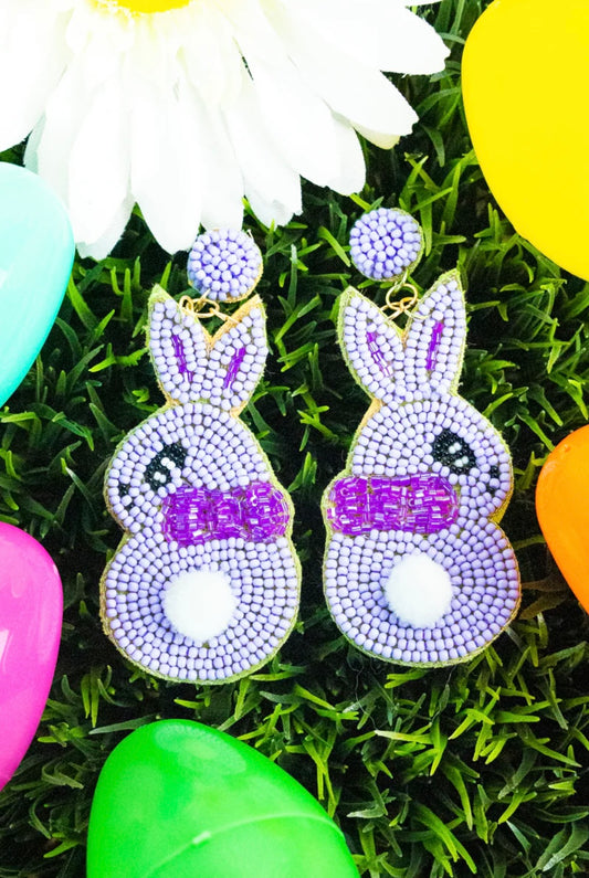 Lavender Easter Bunny Seed Bead Earrings