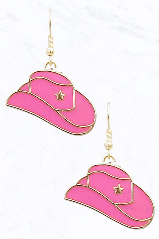 Western Cowgirl Hat dangle Earrings-Pink