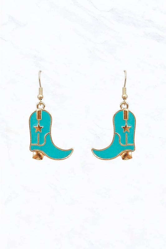 Metallic Cowboy Boots Earrings-Turquoise