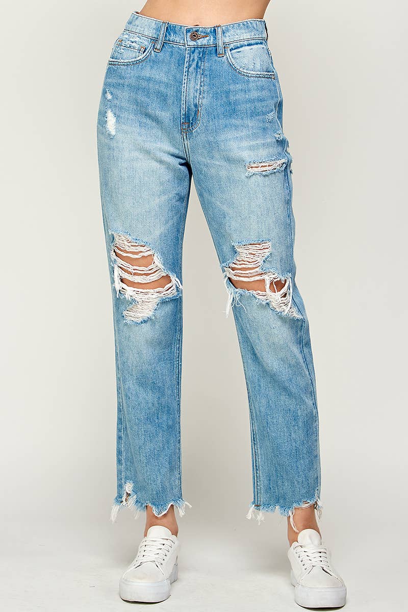 Medium Wash - High Rise Mom Jeans