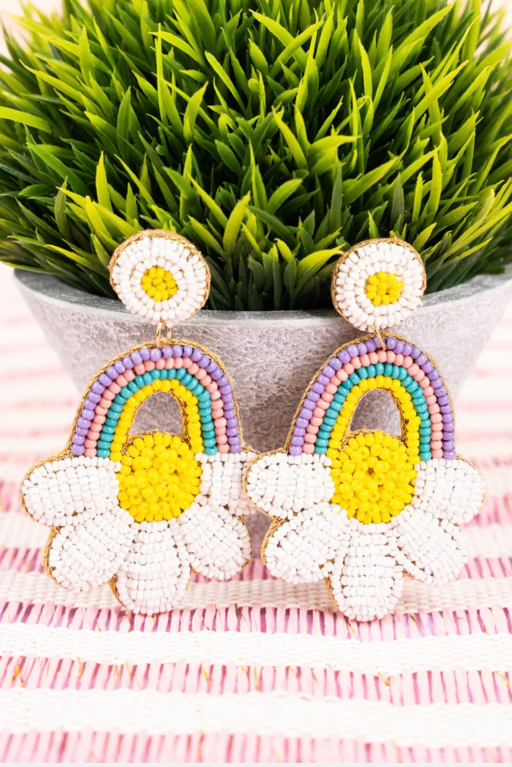 Rainbow Flower Seed Bead Earrings