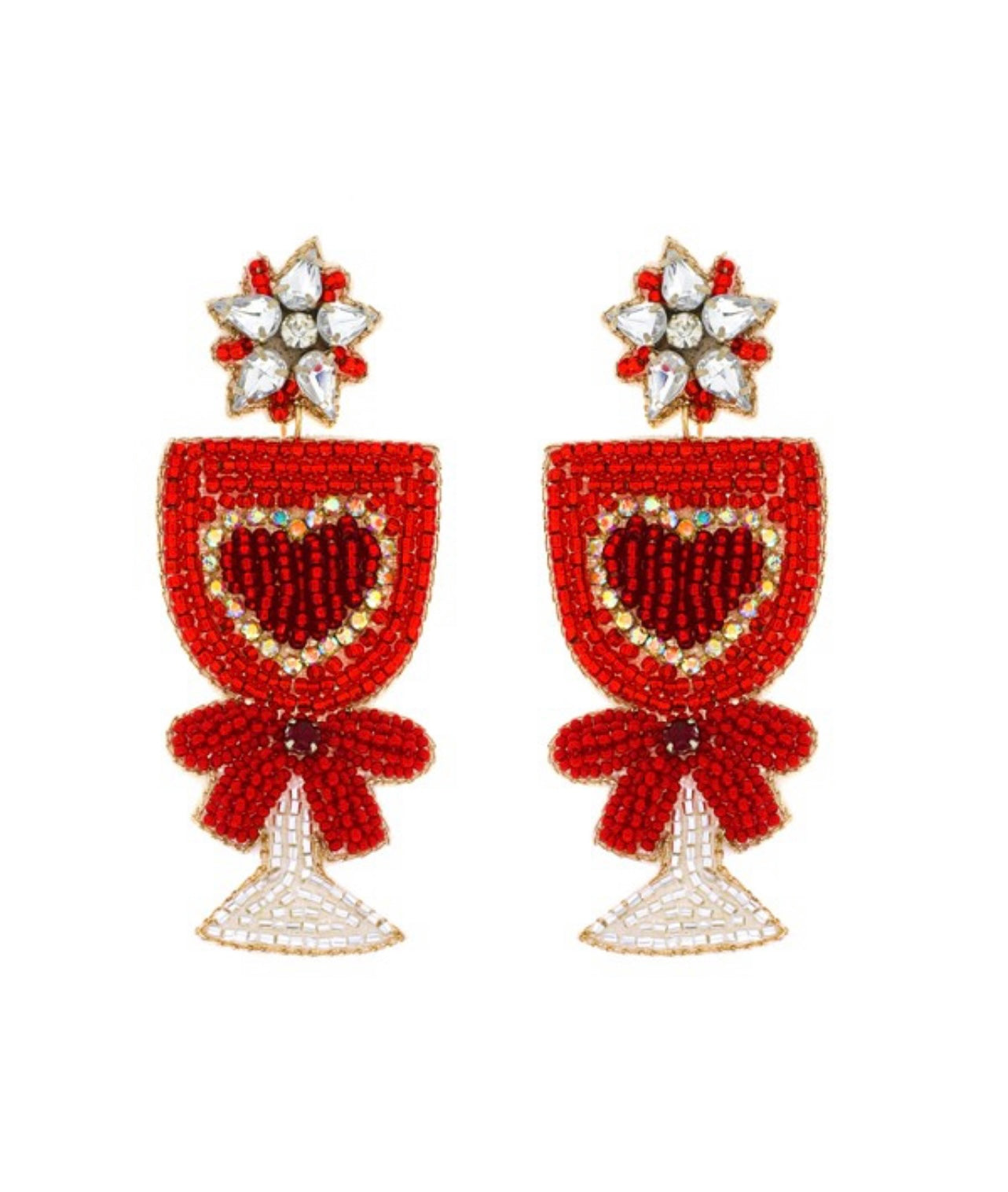 Heart Wine Glass Earrings-Red