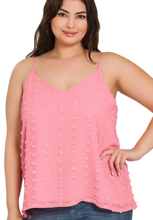 Curvy Swiss Dot Cami Top-Pink