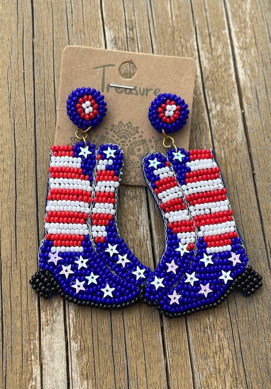 Red/White/Blue Boot Seed Bead Earrings