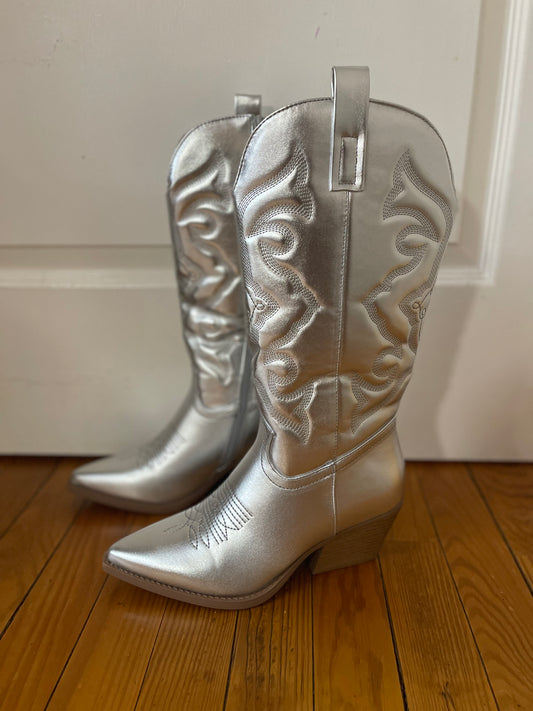 Delta Dawn Cowgirl Boots-Metallic Silver