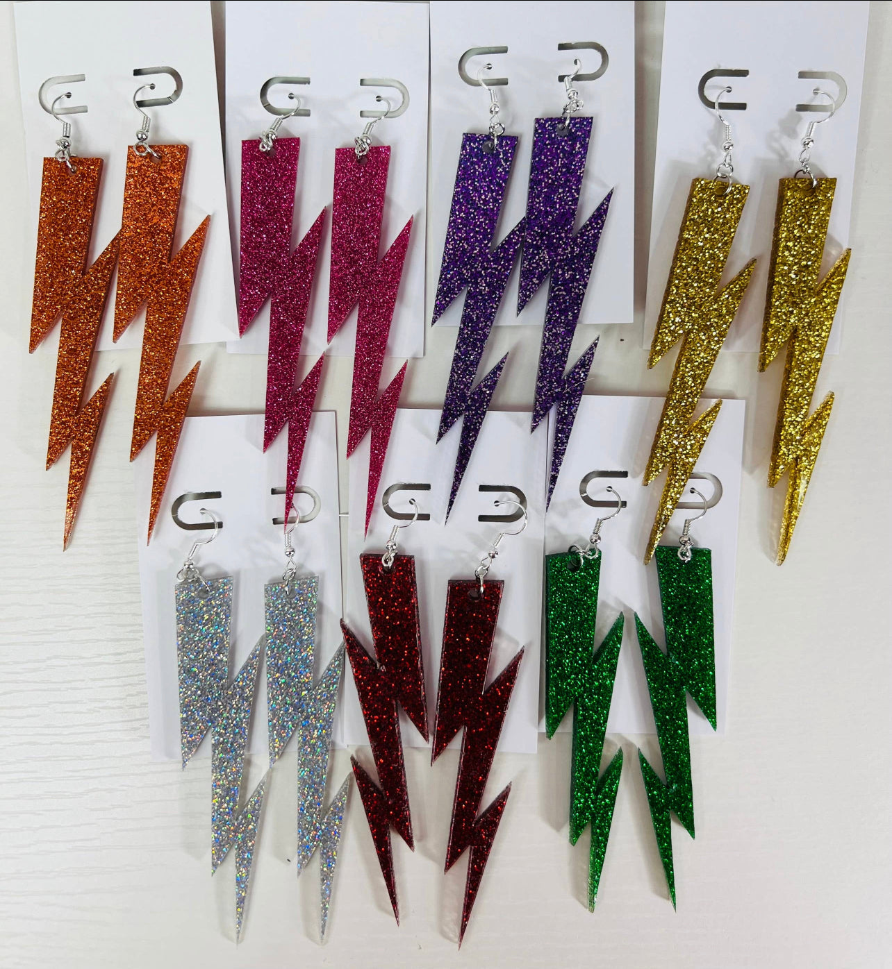 Acrylic Lightening Bolt Earrings-Glitter