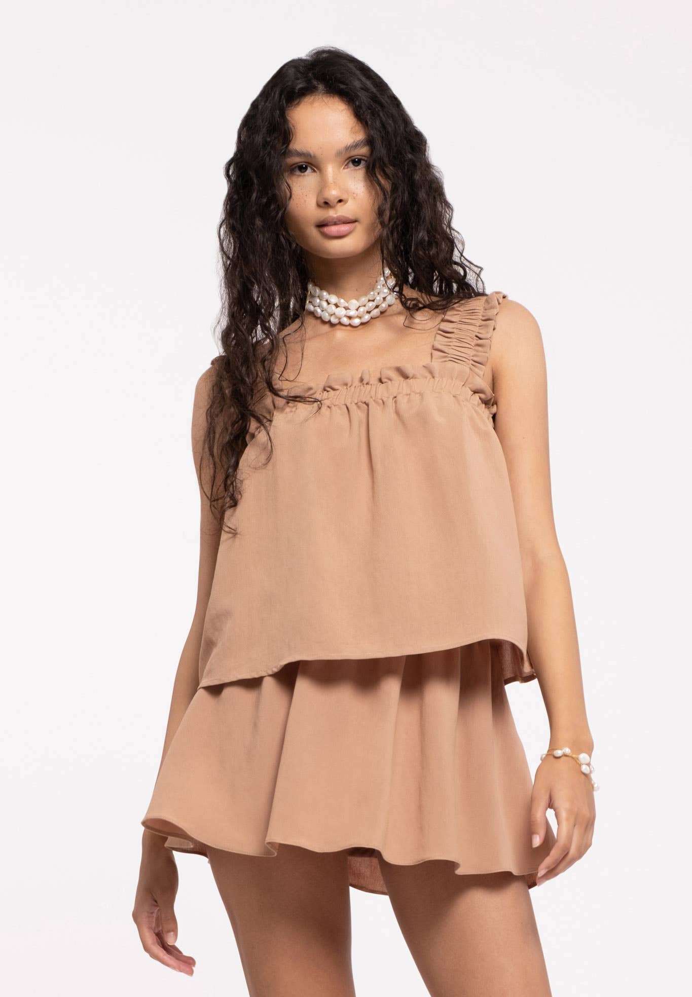 Ruffled Camel Tank