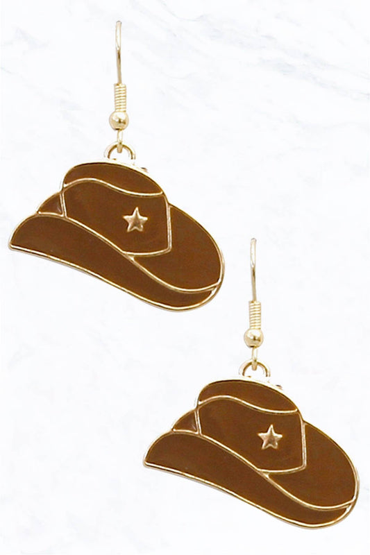 Western Cowgirl Hat dangle Earrings-Brown